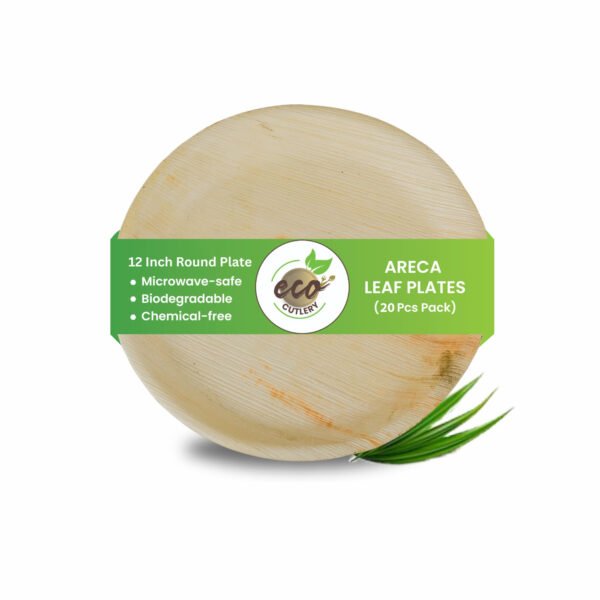 12 Inch Round Areca Palm Leaf Plates ( 25 Pieces Pack )