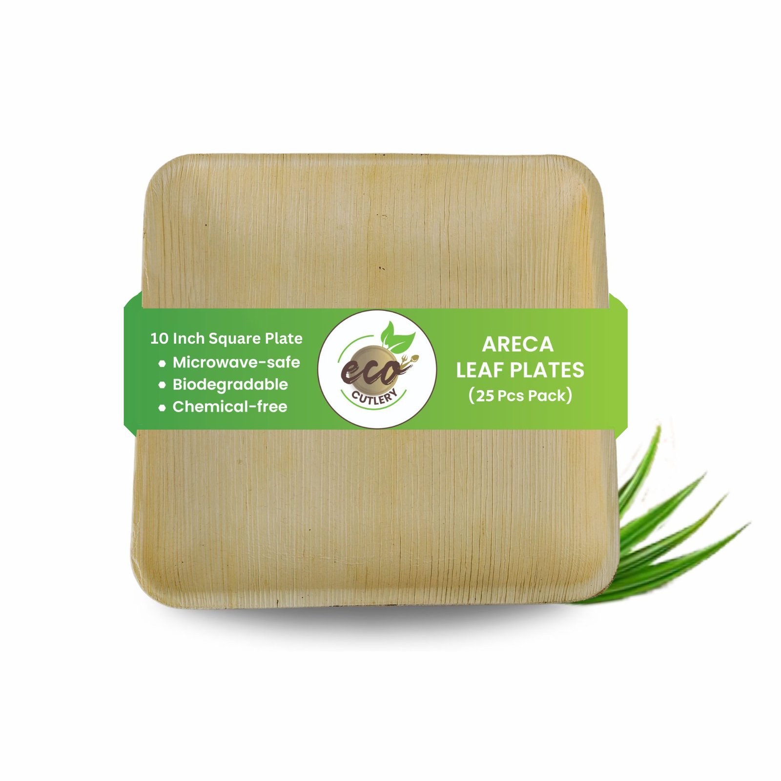 10 Inch Square Areca Leaf Plates (25 Pcs)