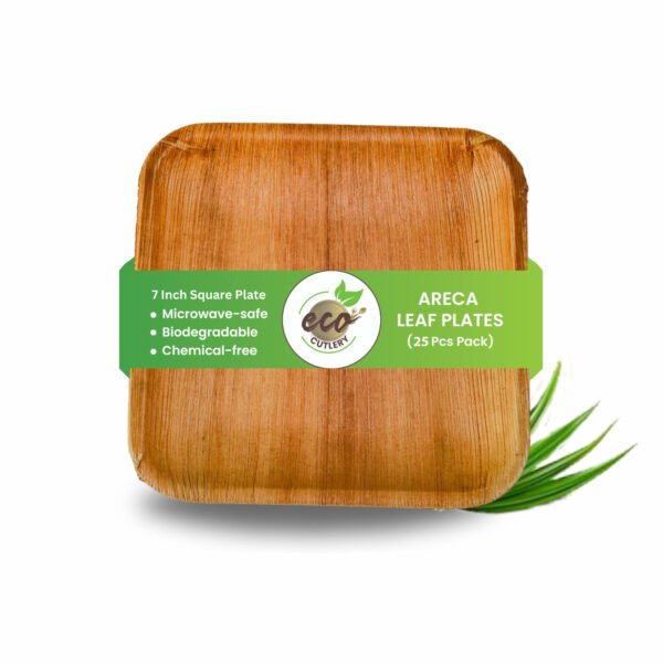 Square Areca Leaf Plates - 7 Inch (25 Pcs)