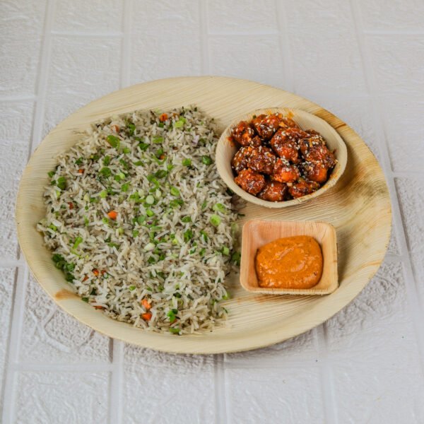 Round Areca Leaf Plate with Food